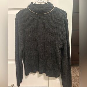 Elegant Charcoal Ribbed Turtleneck Sweater